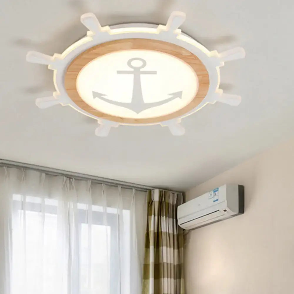 Modern triangular wood led flush mount kids bedroom light
