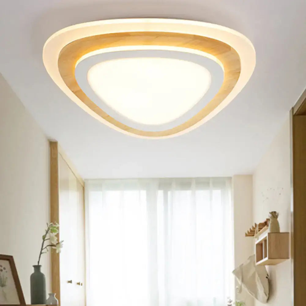 Modern triangular wood led flush mount kids bedroom light
