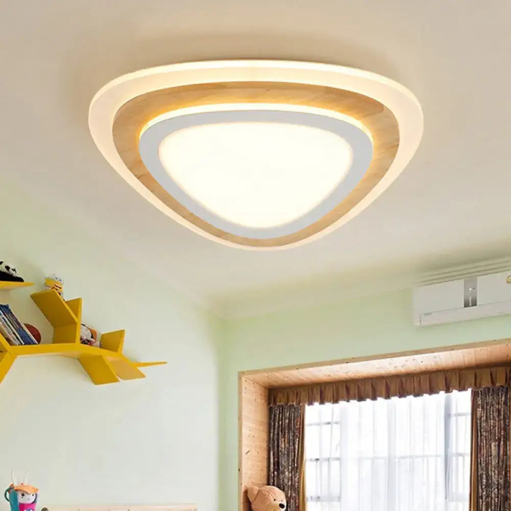 Modern triangular wood led flush mount kids bedroom light