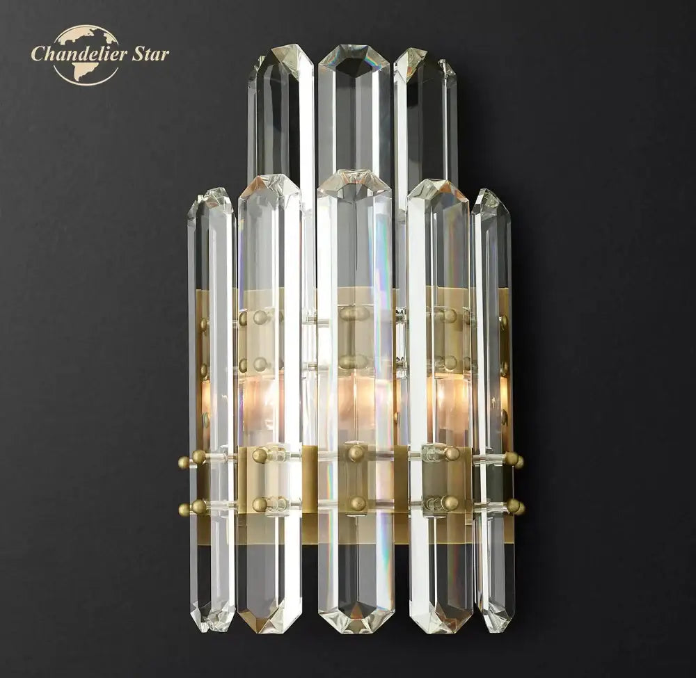 Modern two tier crystal led wall sconce bedroom light black & clear