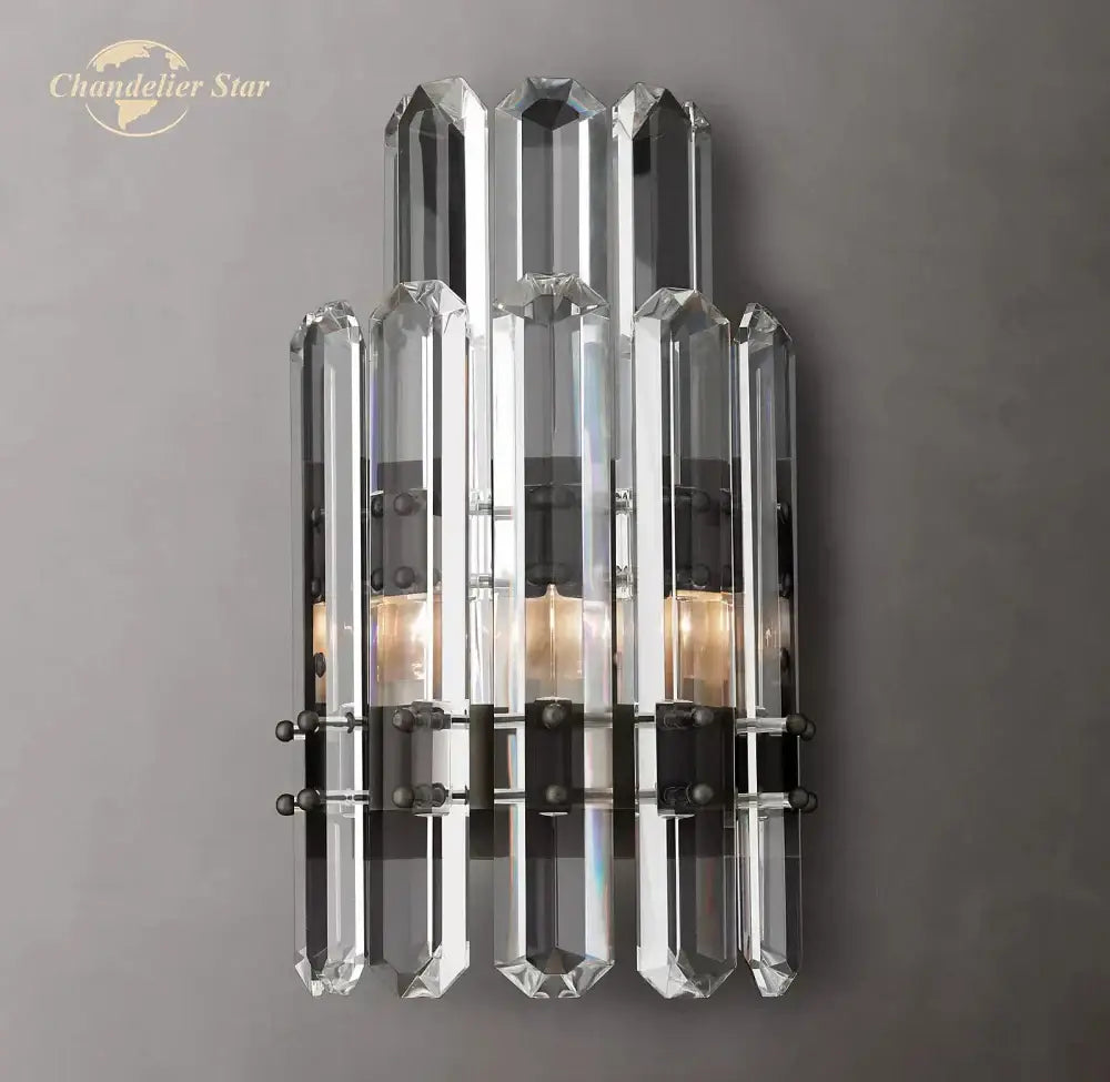 Modern two tier crystal led wall sconce bedroom light black & clear