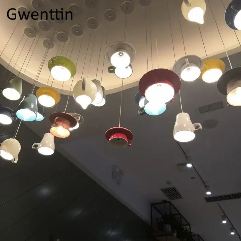 Modern vibrant ceramic cup pendant lights kitchen hanging decor