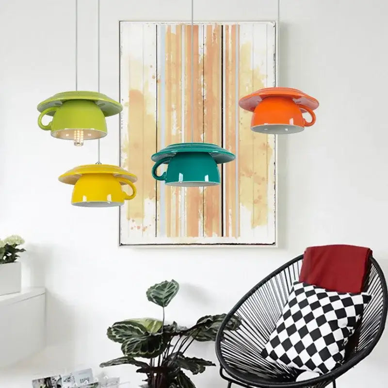 Modern vibrant ceramic cup pendant lights kitchen hanging decor