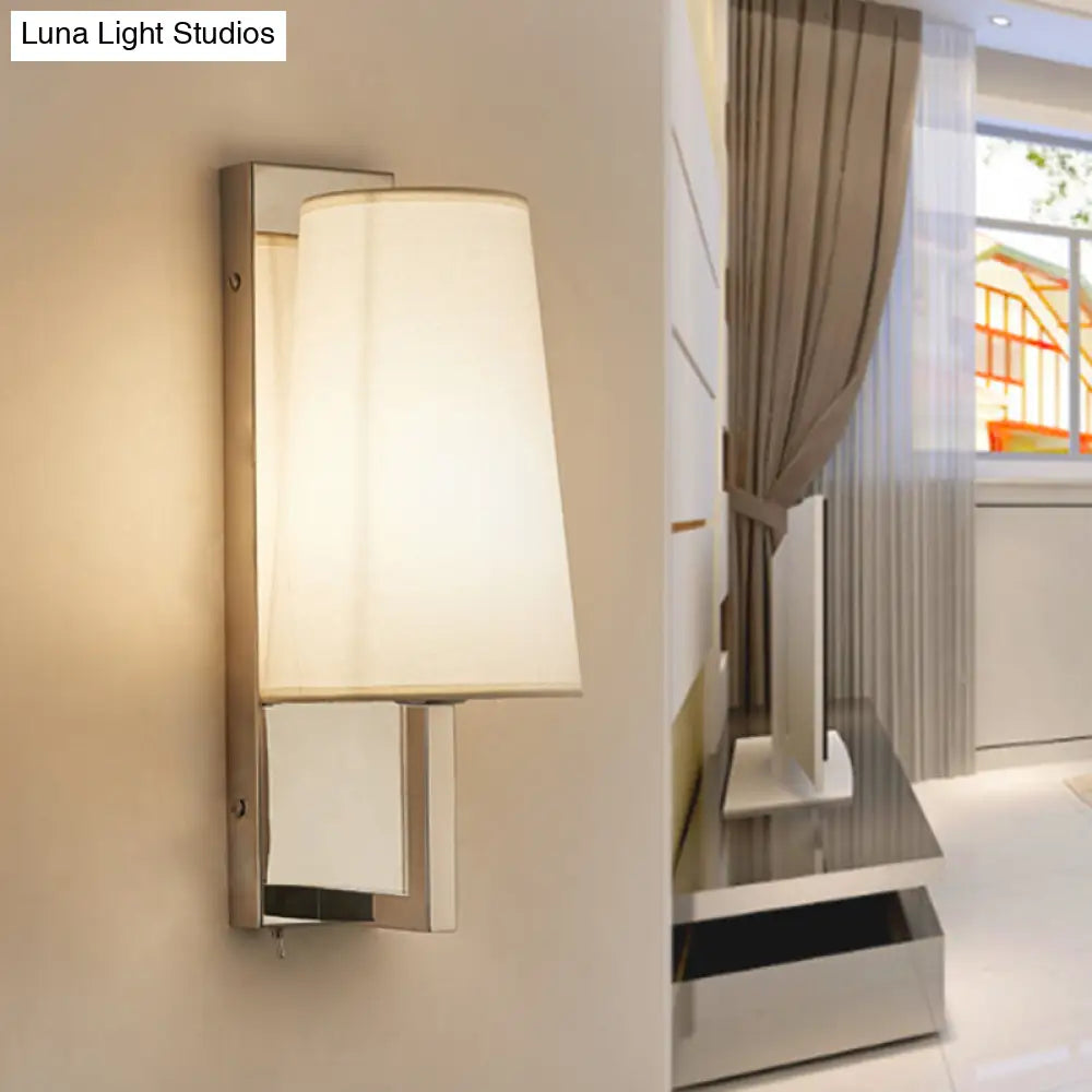 DecorBites™ Modern Wall Sconce Light: Stainless Steel Rectangle with Handmade Cone Fabric Shade