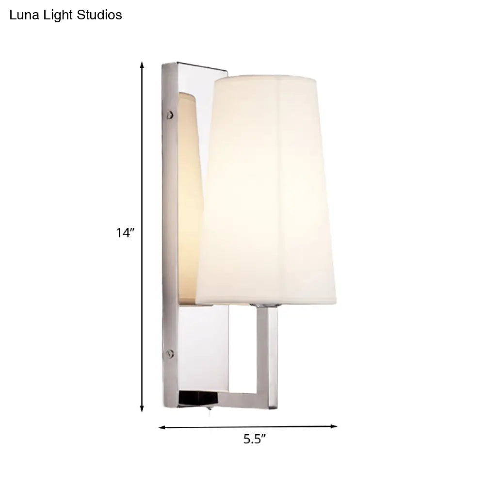 DecorBites™ Modern Wall Sconce Light: Stainless Steel Rectangle with Handmade Cone Fabric Shade