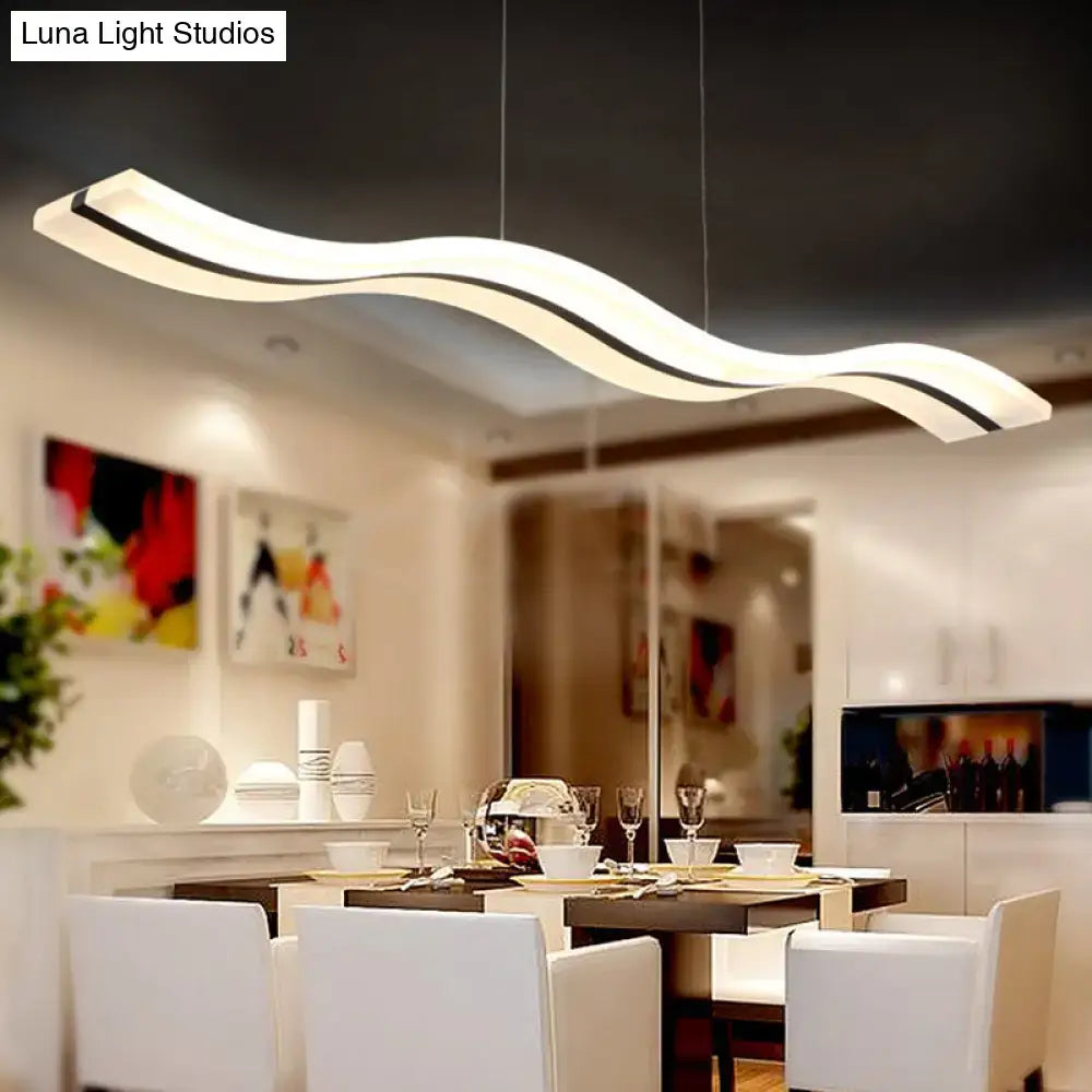 Modern wave white led pendant light – dining room chrome fixture