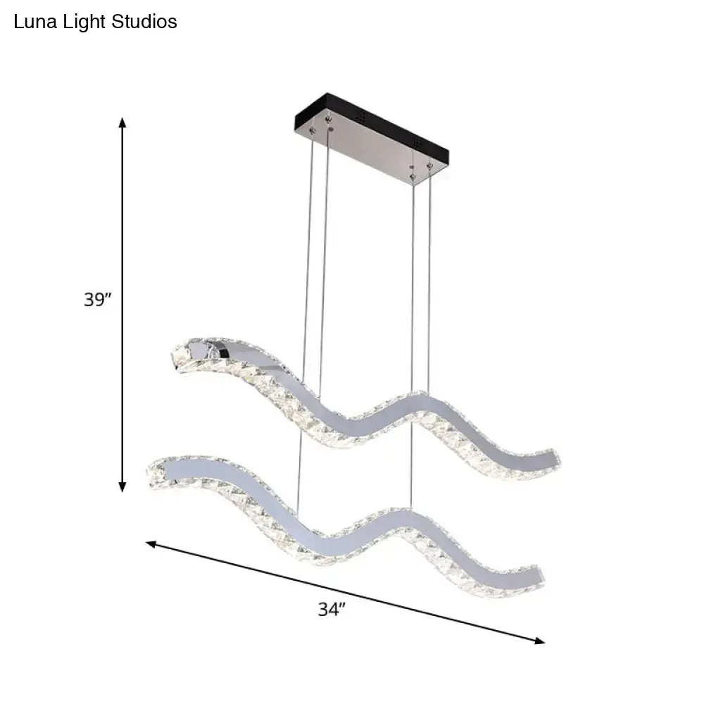 Modern wavy silver stainless steel hanging light kitchen fixture
