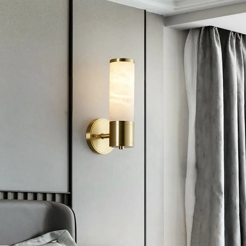 Modern white and brass pillar shaped sconce light bedroom lamp