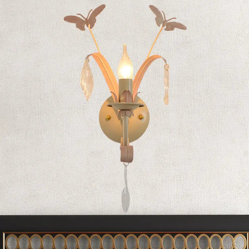 Modern white and peach butterfly crystal wall lamp bedroom decor