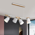 Modern white and wood-finished decorbites™ nordic metal linear chandelier with e26 e27 bulb base and four adjustable spotlights
