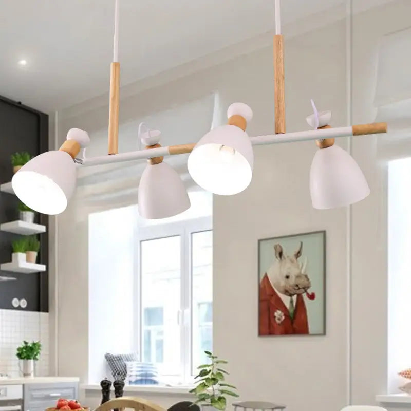 Modern white and wood metal island light for dining room