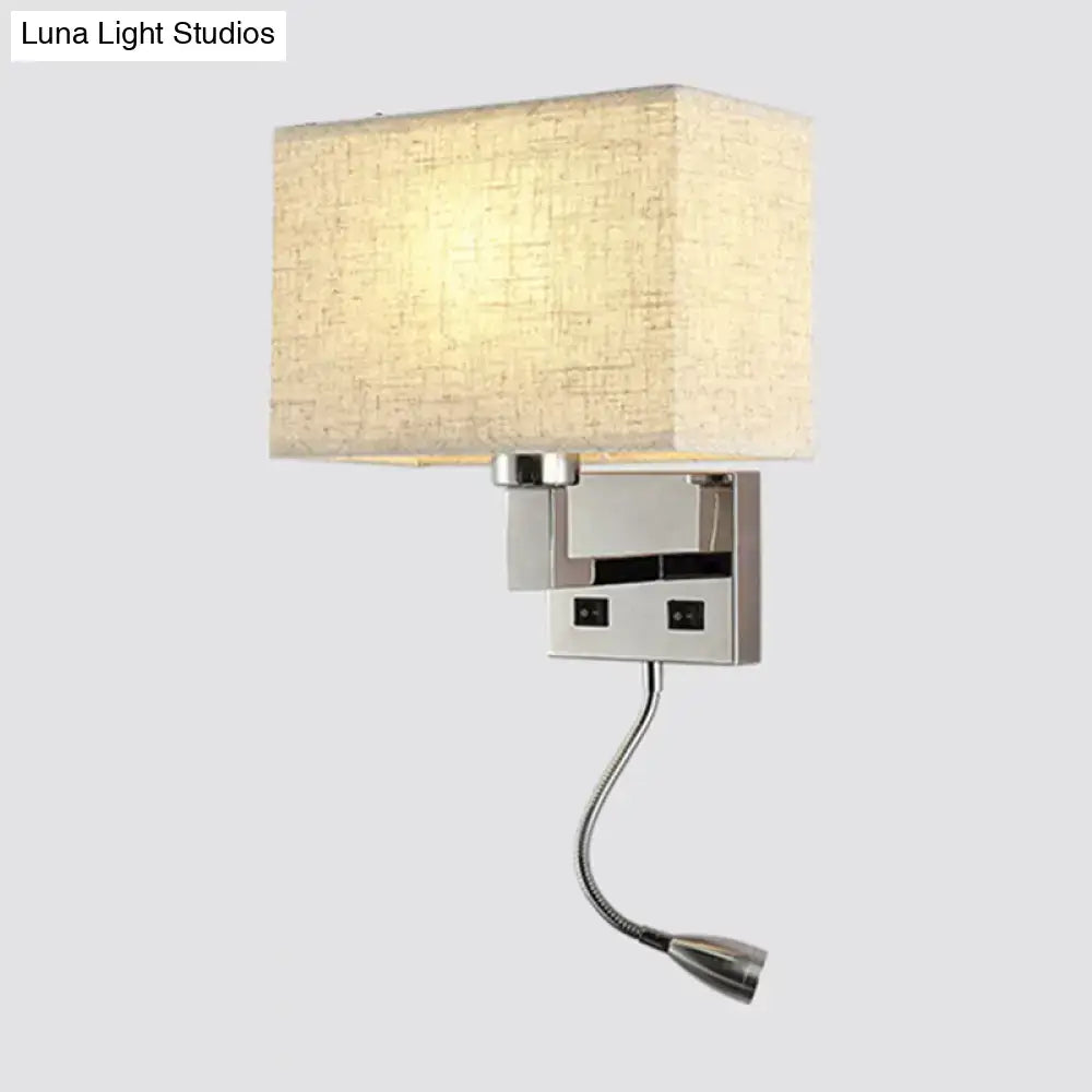 Modern white & beige fabric wall light kit bedroom reading sconce