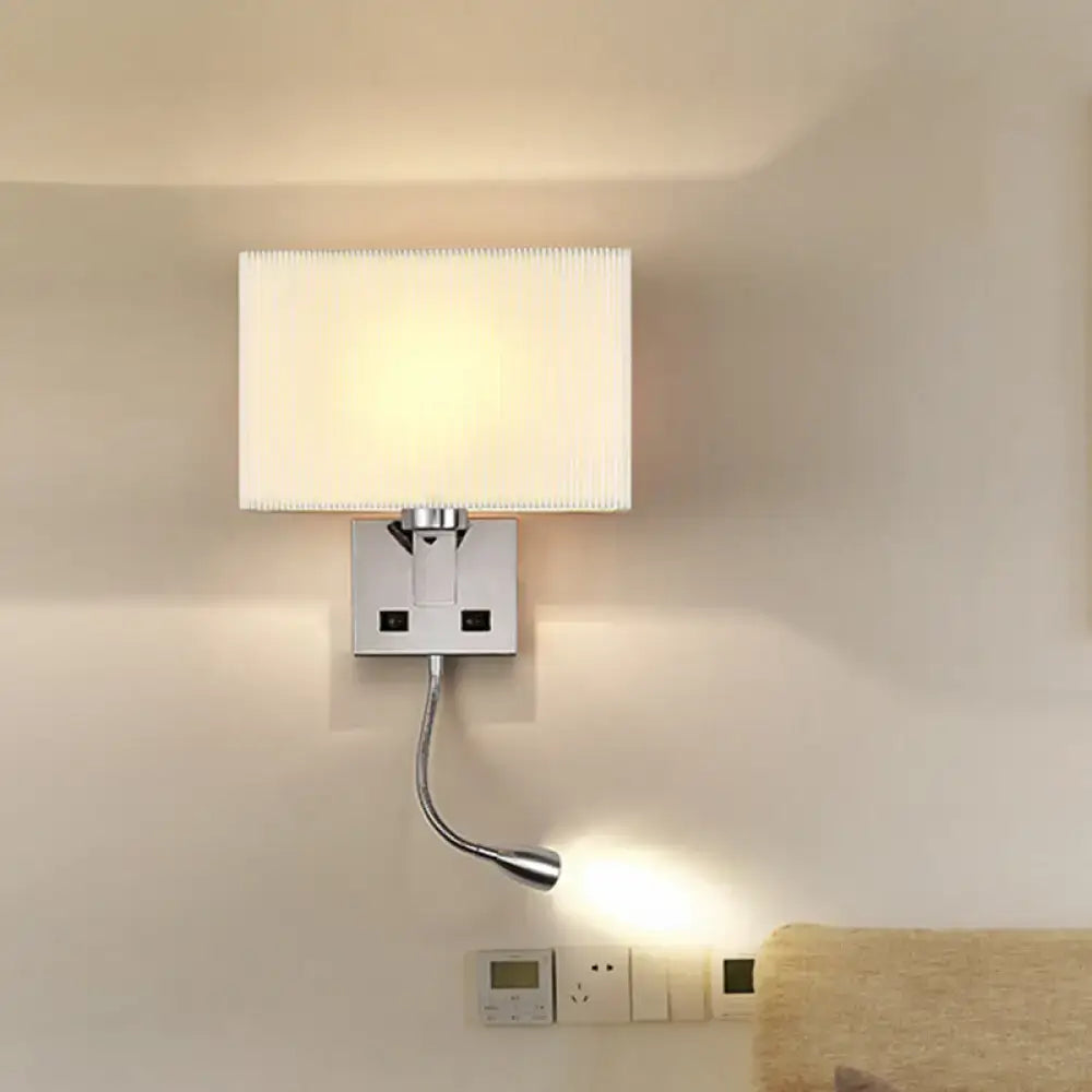 Modern white & beige fabric wall light kit bedroom reading sconce