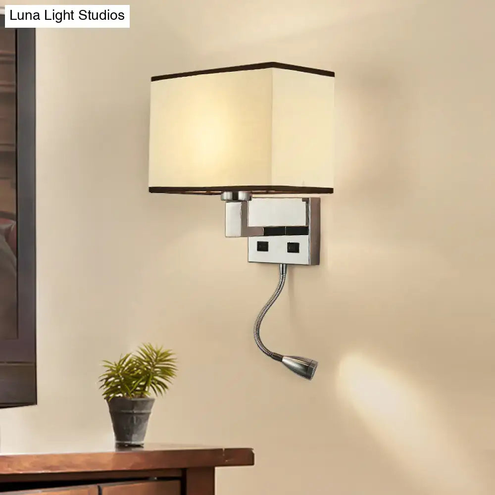 Modern white & beige fabric wall light kit bedroom reading sconce
