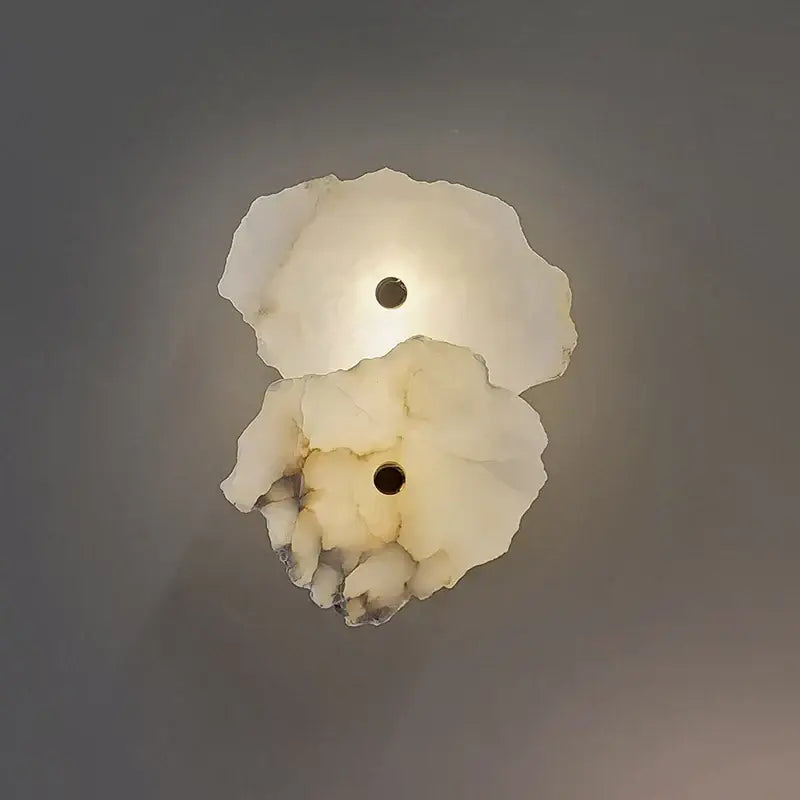 Modern white & beige stone brass wall lamp bedroom sconce