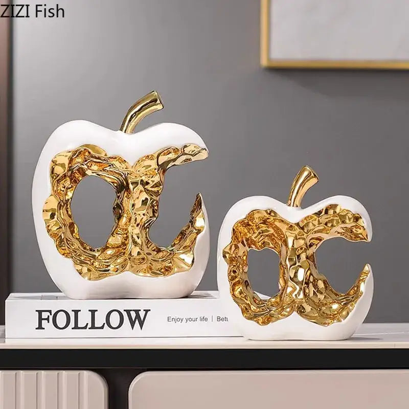 Modern white & black ceramic apple sculpture living room decoration