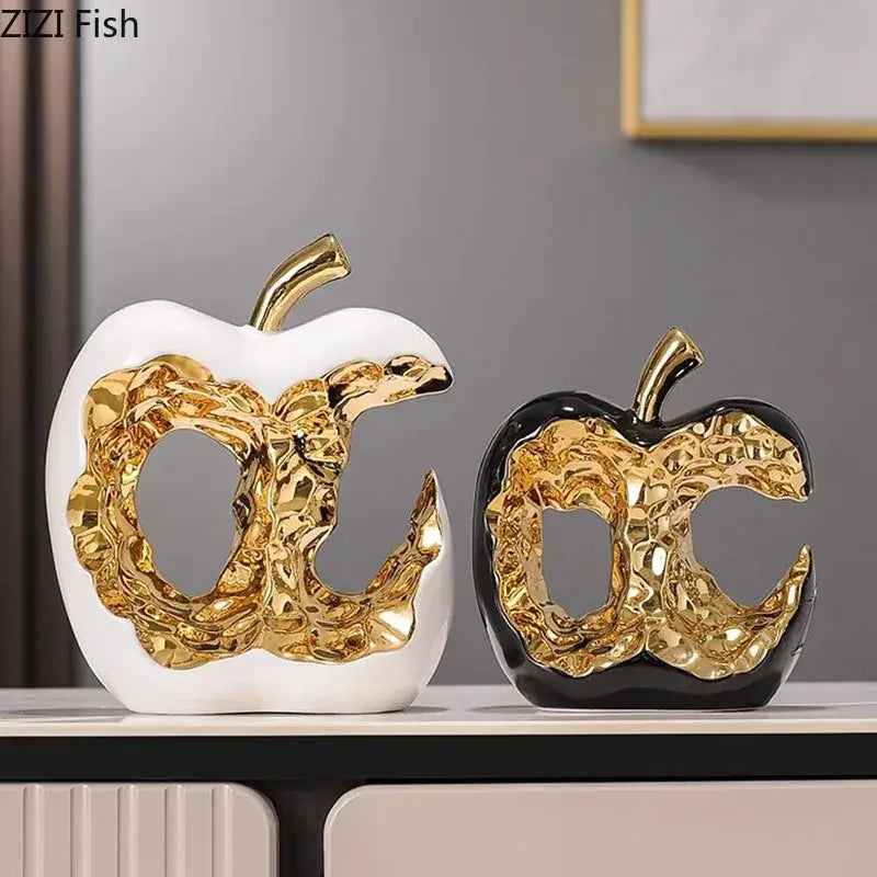 Modern white & black ceramic apple sculpture living room decoration