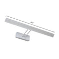 Modern white and black rectangular led wall light with adjustable arm emitting warm white light for bathroom use