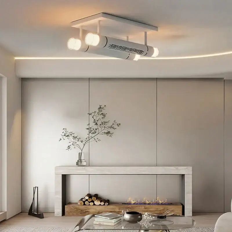 Modern white bladeless ceiling fan with led light for bedroom