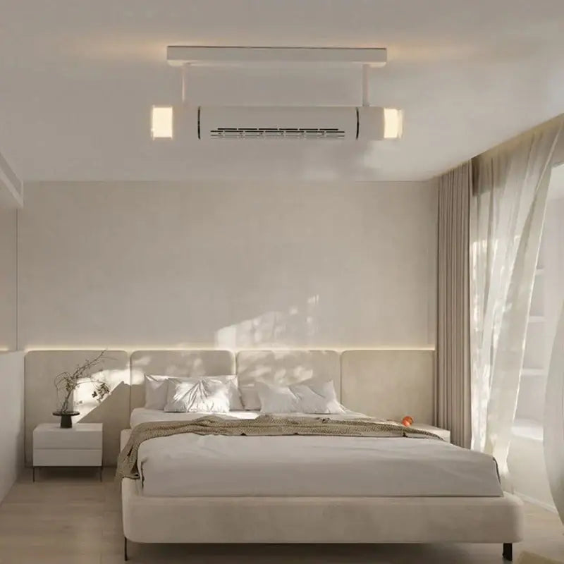Modern white bladeless ceiling fan with led light for bedroom