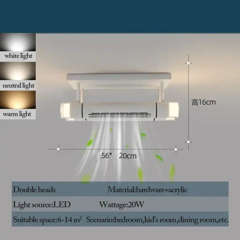 Modern white bladeless ceiling fan with led light for bedroom