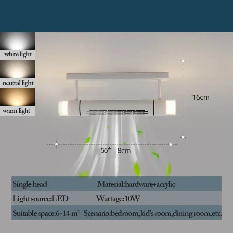 Modern white bladeless ceiling fan with led light for bedroom