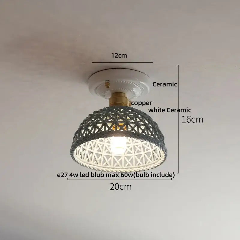 Modern white & brass ceramic led ceiling lamp bedroom lattice light