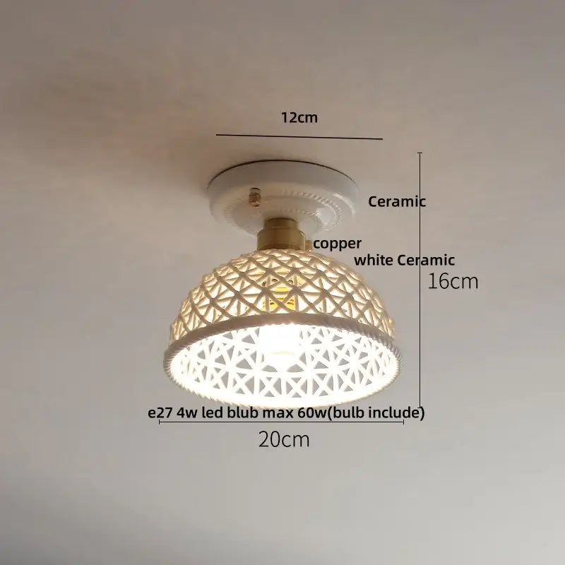 Modern white & brass ceramic led ceiling lamp bedroom lattice light
