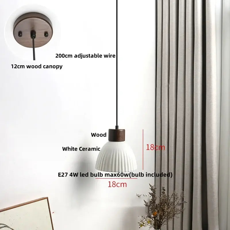 Modern white ceramic and wood pendant light fixture kitchen decor