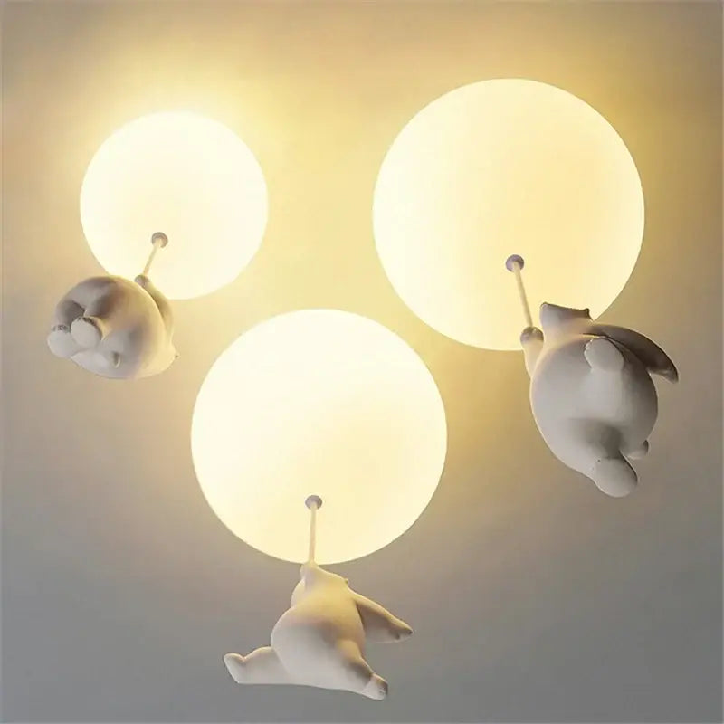 Modern white ceramic bear led ceiling light for kids bedroom