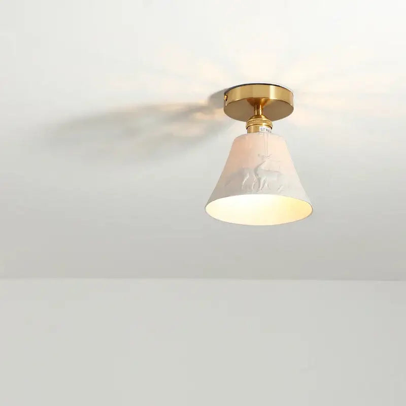 Modern white ceramic led ceiling light for balcony with gold base