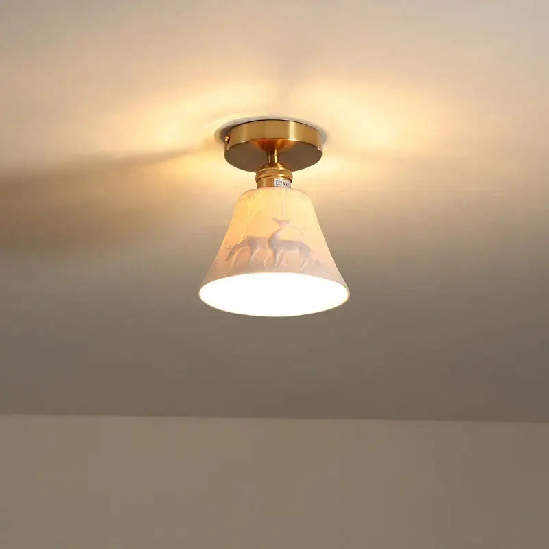 Modern white ceramic led ceiling light for balcony with gold base