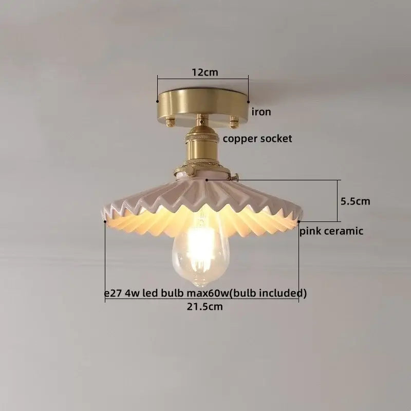 Modern white ceramic led ceiling light for balcony with gold base