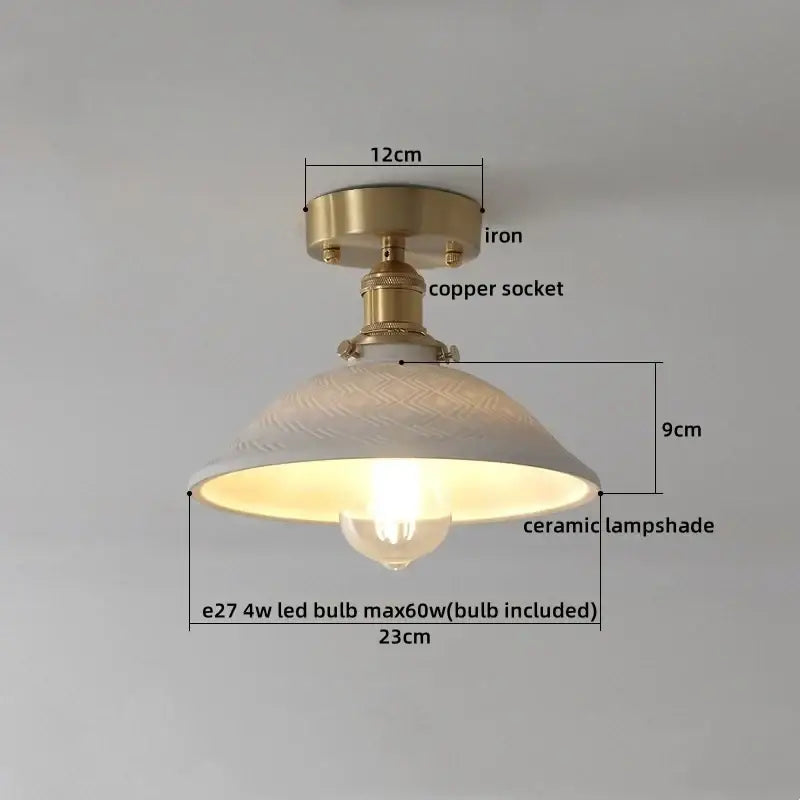 Modern white ceramic led ceiling light for balcony with gold base