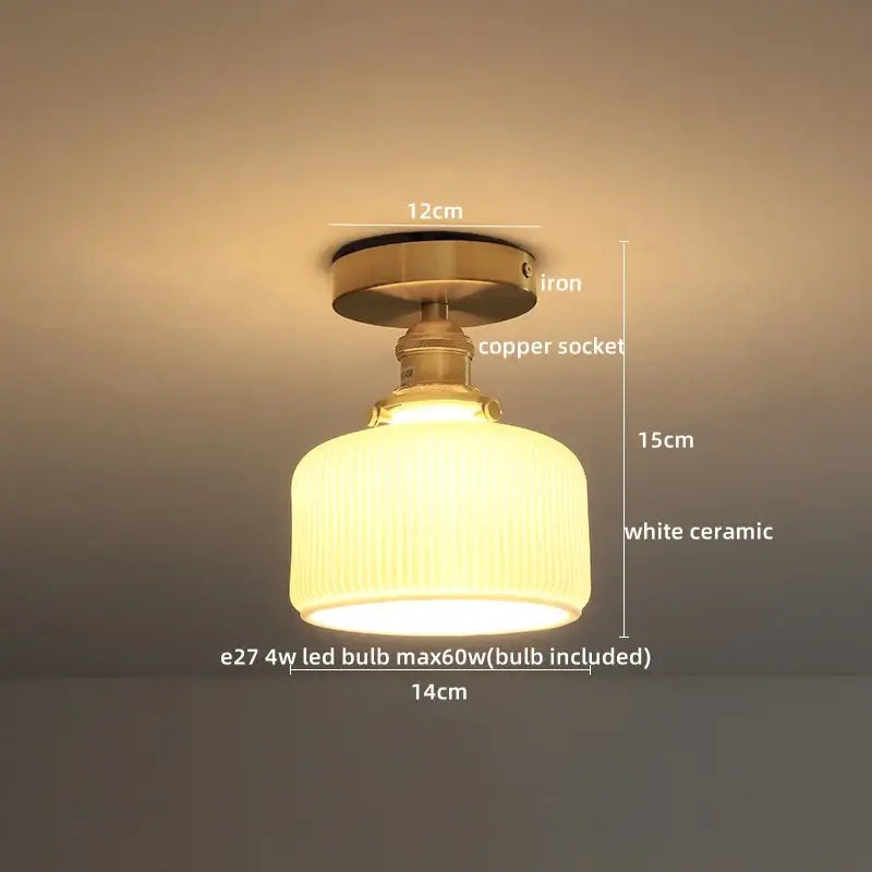 Modern white ceramic led ceiling light for balcony with gold base