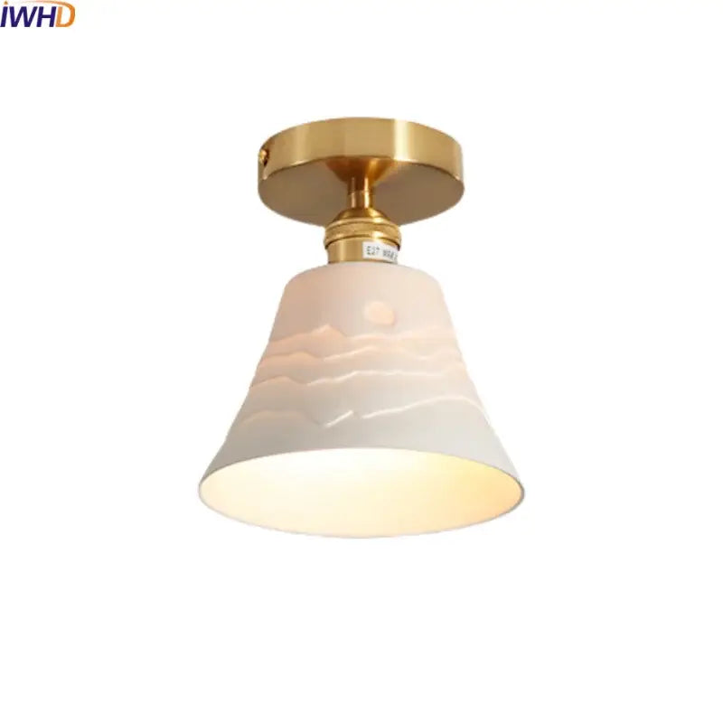 Modern white ceramic led ceiling light for balcony with gold base