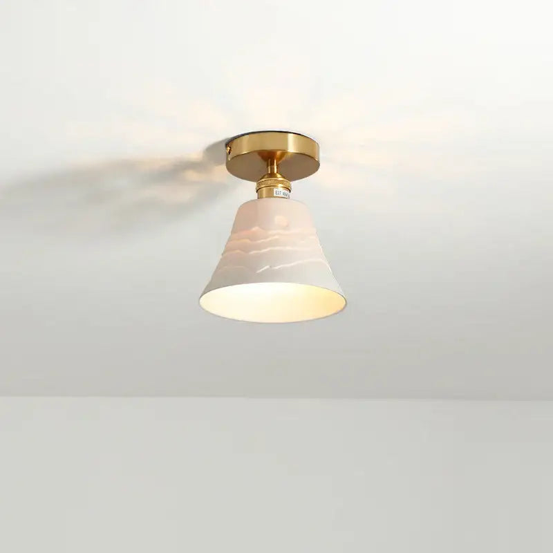 Modern white ceramic led ceiling light for balcony with gold base