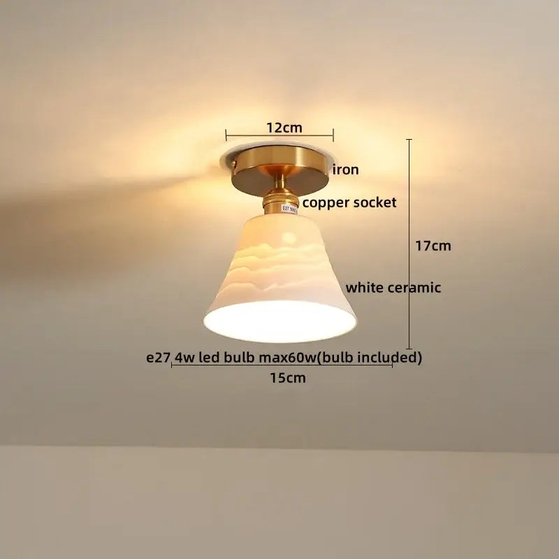 Modern white ceramic led ceiling light for balcony with gold base