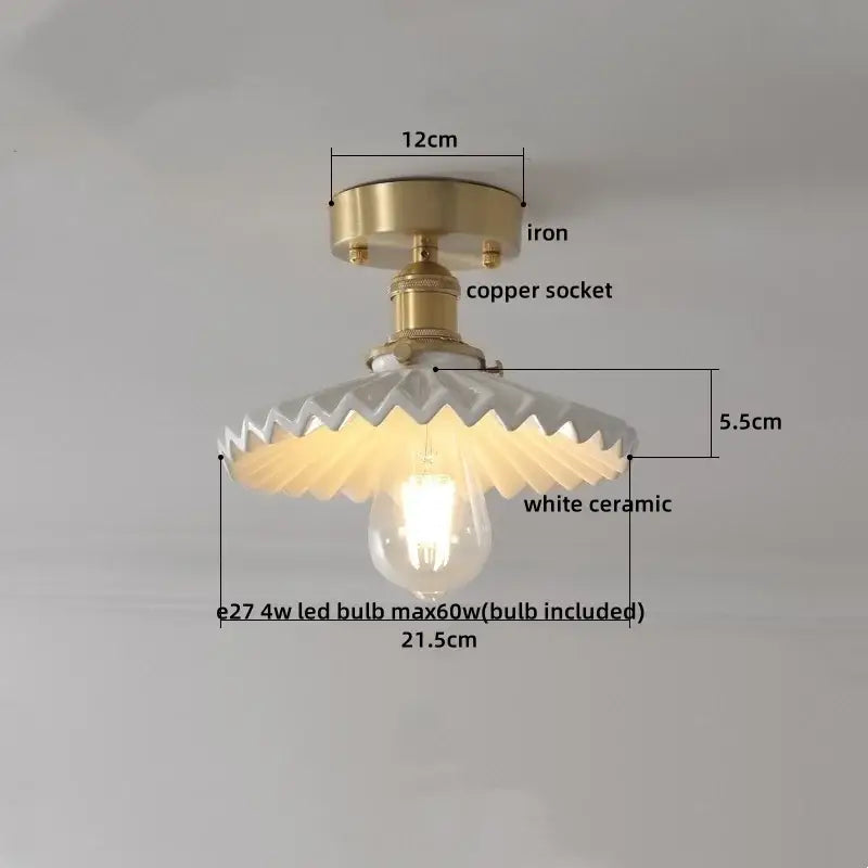 Modern white ceramic led ceiling light for balcony with gold base