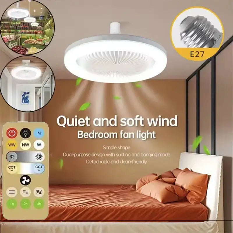Modern white circular ceiling fan with light for bedroom e27 base
