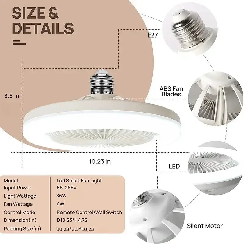 Modern white circular ceiling fan with light for bedroom e27 base