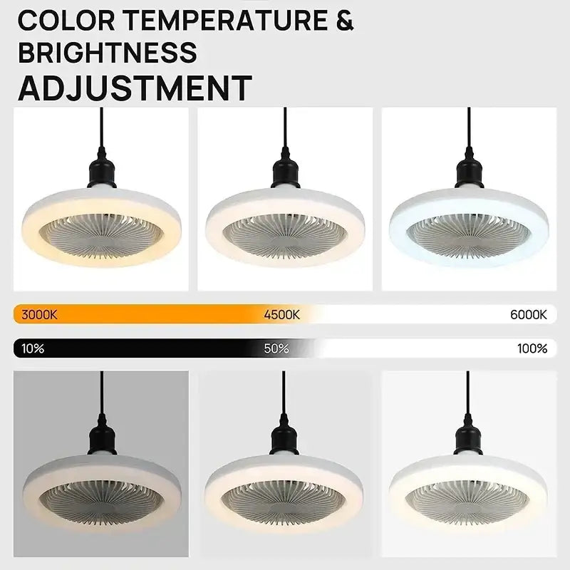 Modern white circular ceiling fan with remote control for bedroom