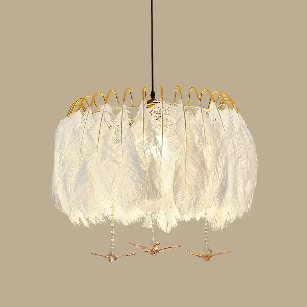 Modern white feather chandelier gold wire living room pendant light