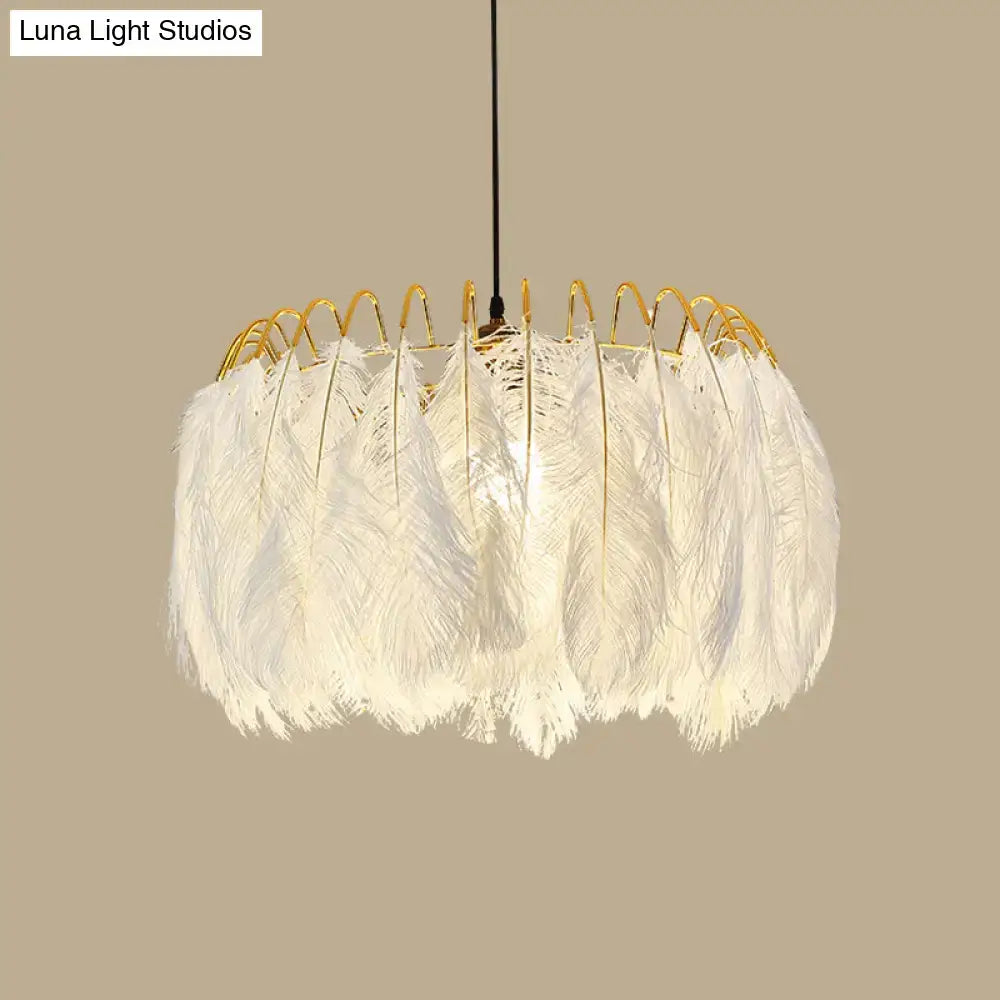 Modern white feather chandelier gold wire living room pendant light