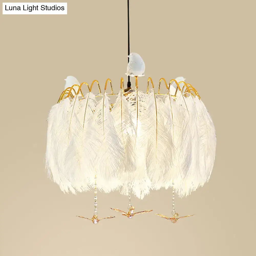 Modern white feather chandelier gold wire living room pendant light