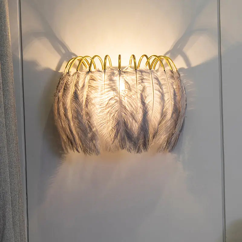 Modern white feather metal wall sconce bedroom lighting