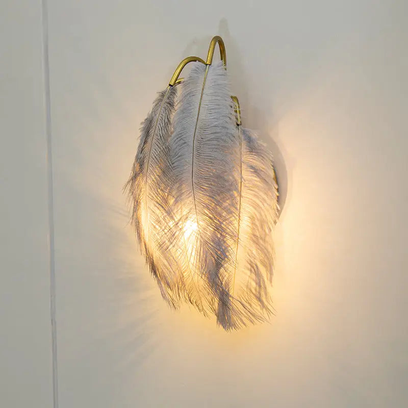 Modern white feather metal wall sconce bedroom lighting