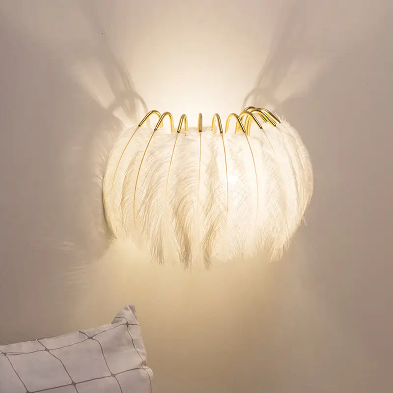 Modern white feather metal wall sconce bedroom lighting