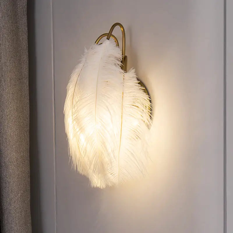 Modern white feather metal wall sconce bedroom lighting
