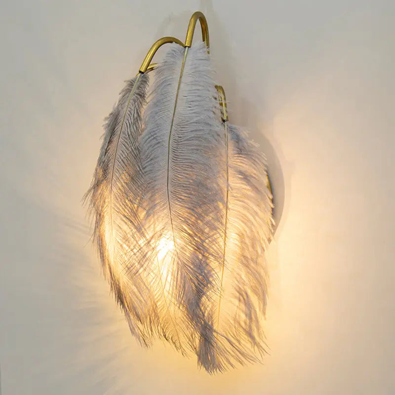 Modern white feather metal wall sconce bedroom lighting